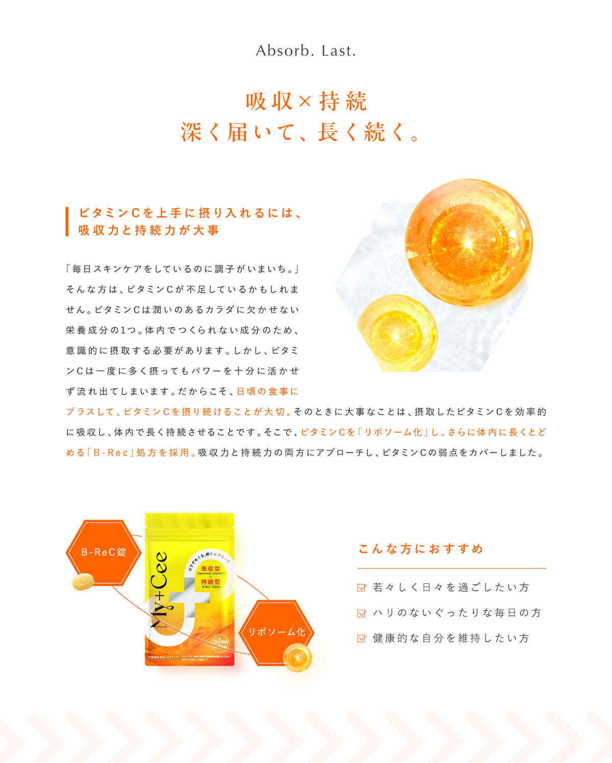 吸収×持続 深く届いて、長く続く。ビタミンCを上手に摂り入れるには吸収力と持続力が大事