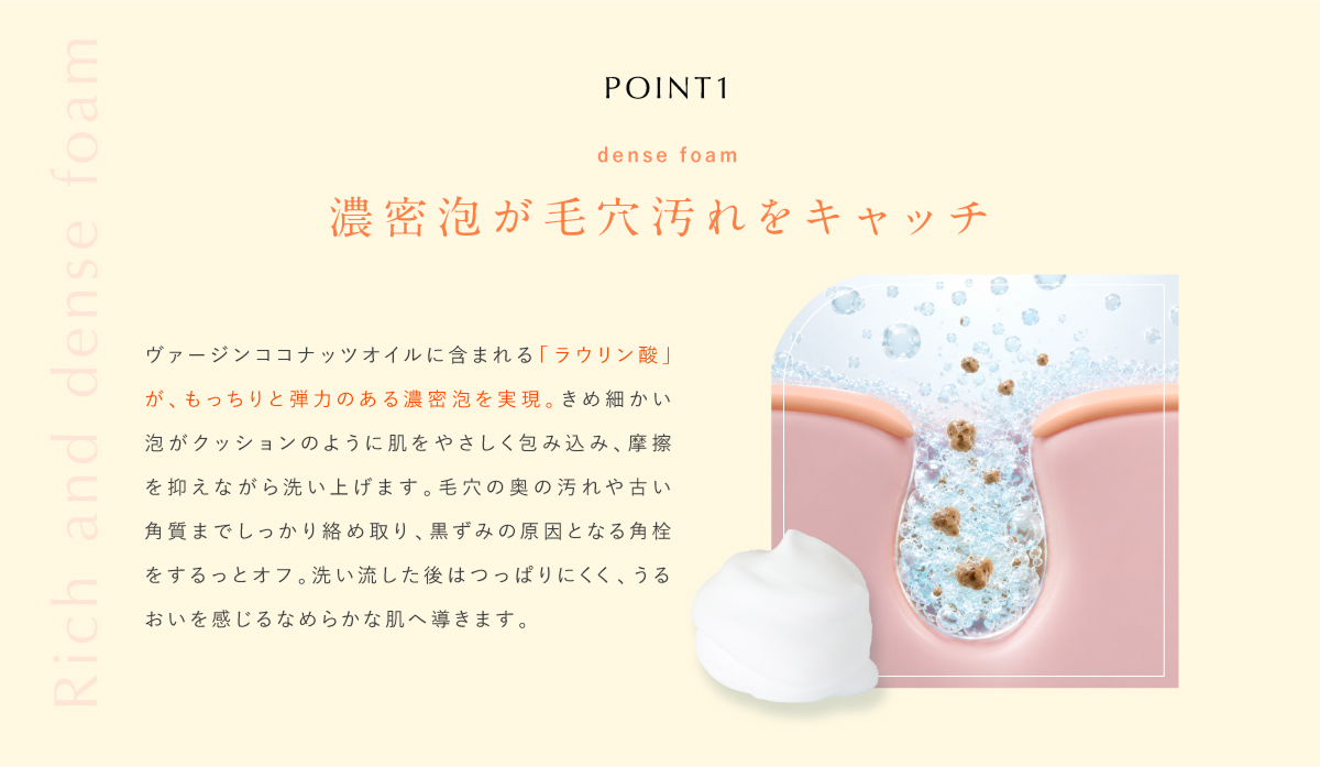 濃密泡が毛穴汚れをキャッチ