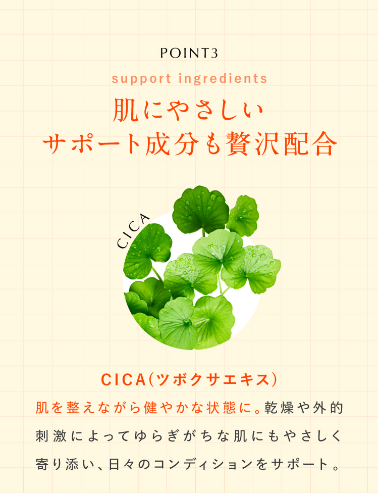 肌にやさしいサポート成分も贅沢配合